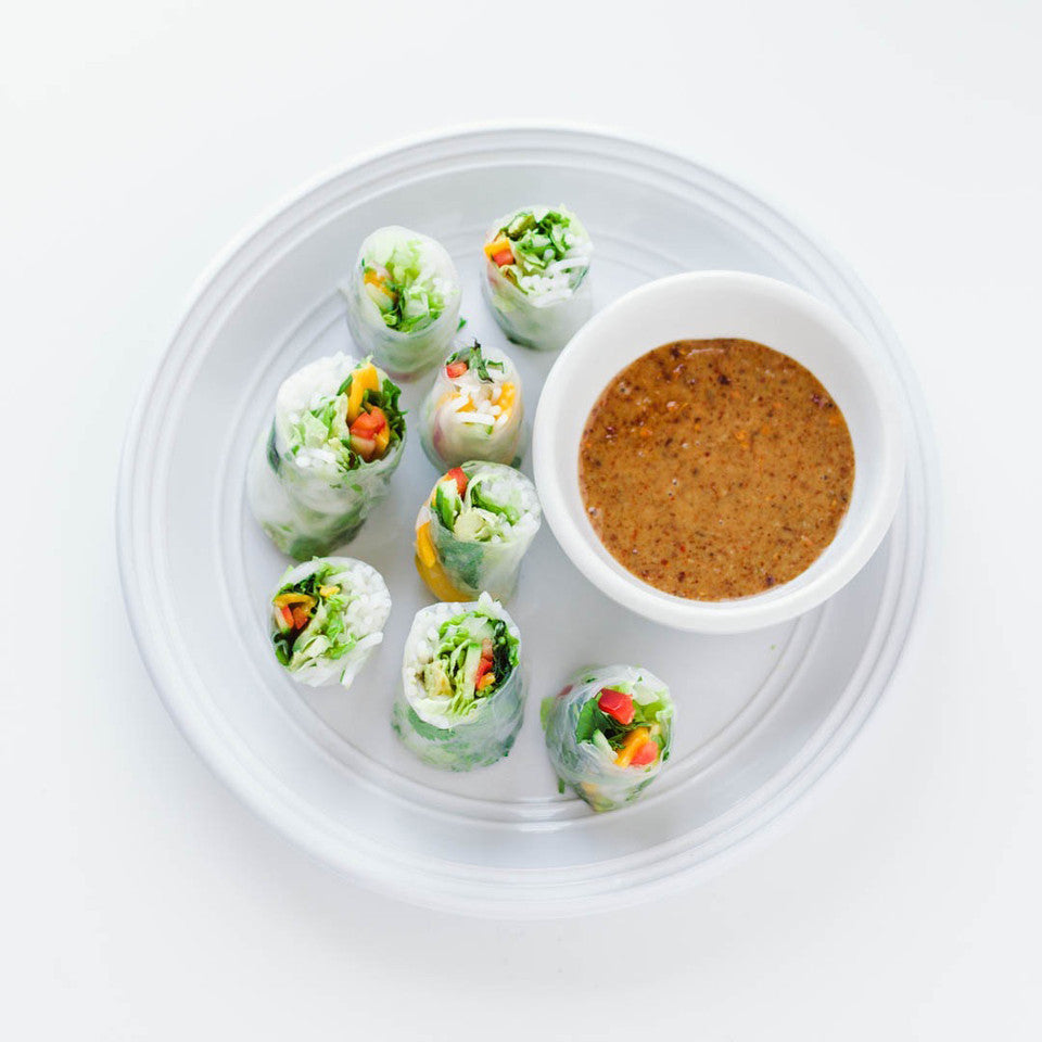 Veggie Spring Rolls with Spicy Almond Butter Sauce